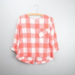 Red/White Downeast Gingham Print Cotton Top - Plaid / Checker Print - Sz S